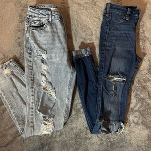 Women's Ripped Skinny Jeans - Light Blue and Dark Blue Bundle